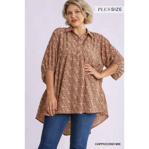 Umgee Tops - Umgee Plus Cappuccino Mixed Floral Print Tunic Top